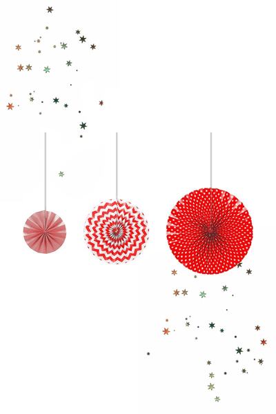 Partist Süs Ve Pastacılık Red Kikajoy Patterned Fan Ornament 3-Piece
