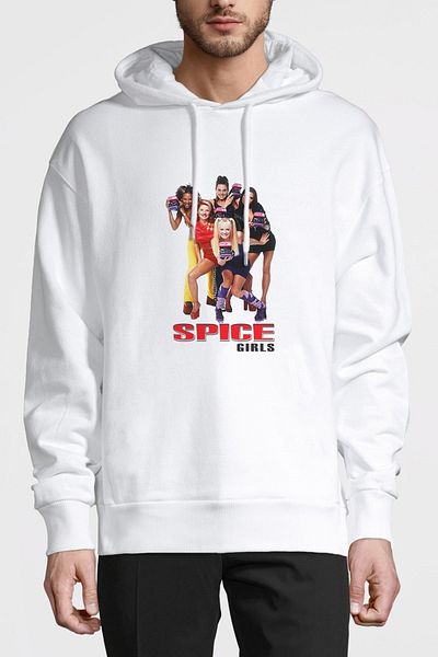 QIVI Spice Girls εμπριμέ λευκό ανδρικό πλεκτό φούτερ με κουκούλα μακρυμάνικο