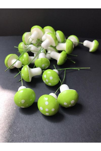 DEMİRTAŞ KALIP Green Mushroom Medium Size Terrarium Ornament with 25 Sticks