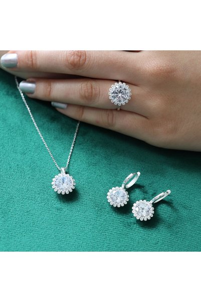 Silveranka Kadın 925 Ayar Gümüş Papatya Tasarım Set