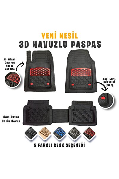 SAFİR Fiat Linea 2013 Model 3d Havuzlu Paspas Kırmızı Krom Kaplama