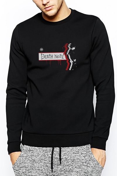 QIVI Death Note Printed Black Men's Knitted Sweatshirt Long Sleeve