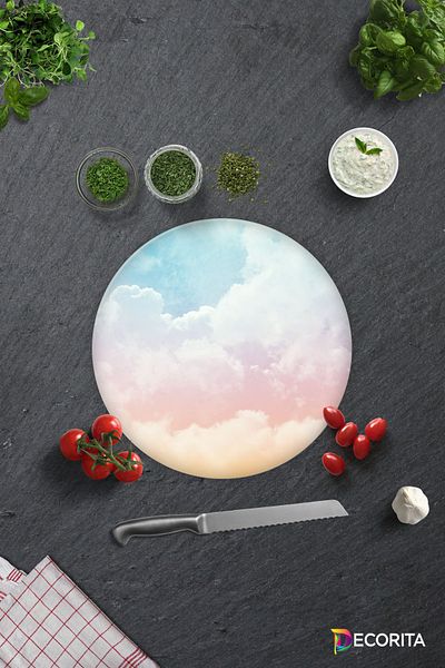 Decorita Colorful Clouds |   Glass Cutting Board - Glass Cutting Board |   Diameter32 cm