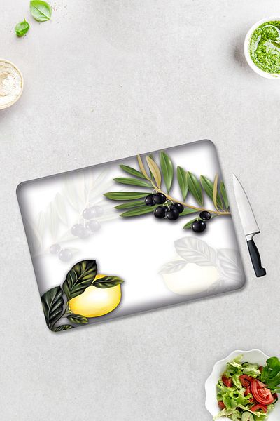 Decorita Olive and Lemon Pattern |   Glass Cutting Board - Glass Cutting Board |   30cm X 40cm