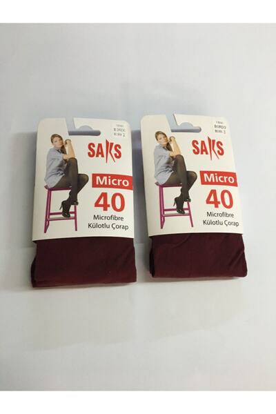 SAKS Pack of 2 Women's Micro 40 Pantyhose Claret Red