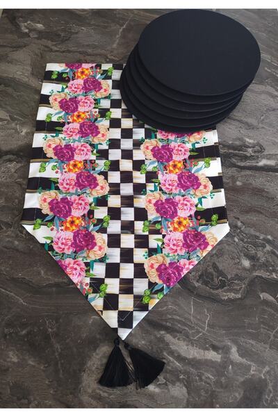 dehaberk طقم مفارش أطباق أرجوانية بنمط مربعات مكون من 6 قطع باللون الأرجواني