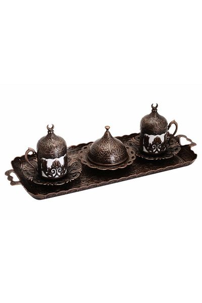 BAZAAR 4 Ottoman Motif Sultan Turkish Coffee Set for 2 People - Antique Copper Crst170