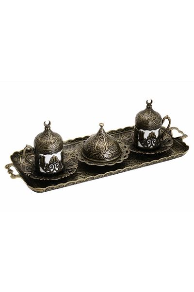 BAZAAR 4 Ottoman Motif Sultan Turkish Coffee Set for 2 People - Antique Yellow Crst170