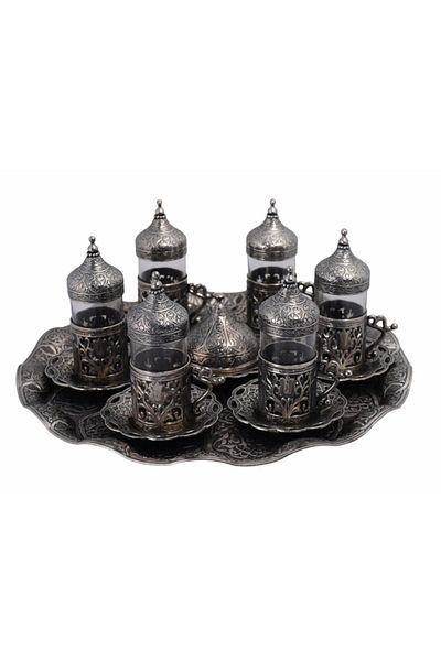 BAZAAR 4 Ottoman Tulip Water Bottle Set 6 Person Pewter Crst300