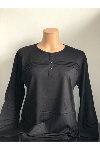 sevdalı Women's Black Plus Size Mother Combed Cotton Blouse
