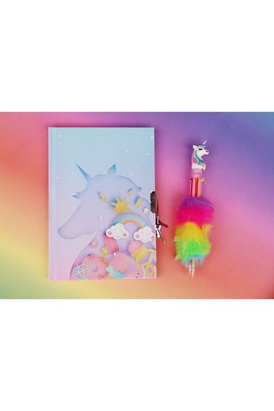 Pippa Αναμνηστικό σημειωματάριο Unicorn με κλειδαριά και σετ βελούδινων στυλό 6 χρωμάτων Blue Horse