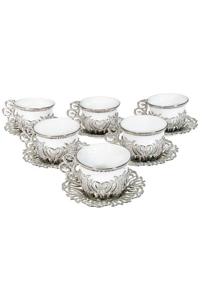 BAZAAR 4 Ottoman Style 6-Person Coffee Presentation Set Plain White Crst600