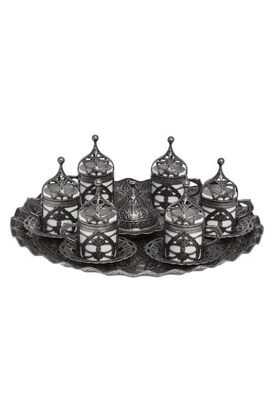 BAZAAR 4 Ottoman Hürrem Sultan Turkish Coffee Set for 6 People - Pewter Crst114