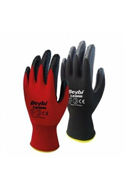 Beybi Nitrile Poly Pnzebra Size 9 Red Black Work Gloves 12 Pack
