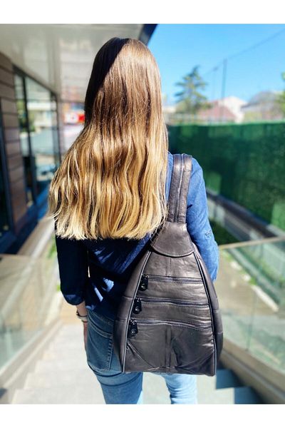 TopTrendy Rucsac și geantă de umăr pentru femei din piele naturală cu mai multe compartimente