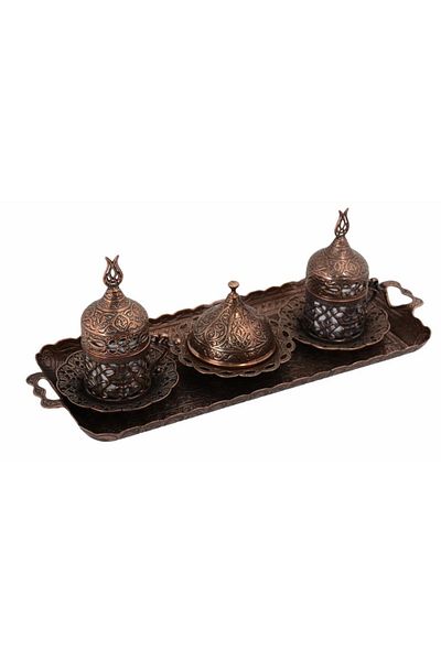BAZAAR 4 Ottoman Tulip Motif Turkish Coffee Set for 2 People - Antique Copper Crst168