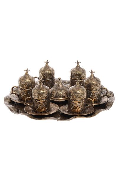 BAZAAR 4 Turkish Coffee Set with Whirling Dervish Motif for 6 People - Antique Yellow Crst106