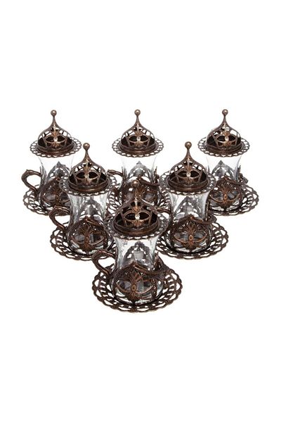 BAZAAR 4 Hürrem Tea Presentation Set with Ottoman Motif - Antique Copper Crst766