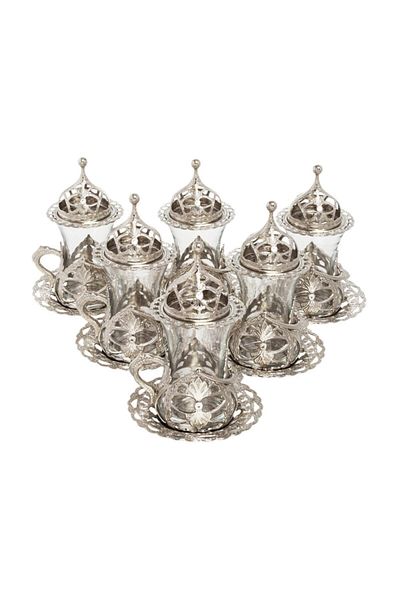 BAZAAR 4 Hürrem Tea Presentation Set with Ottoman Motif - White Crst766