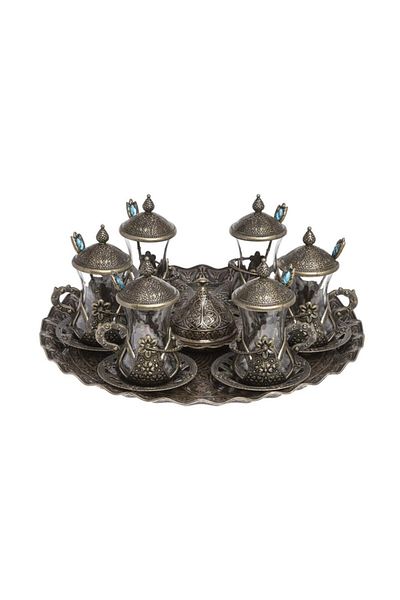BAZAAR 4 Ottoman Motif Tea Presentation Set with Spoon - Antique Yellow Crst704