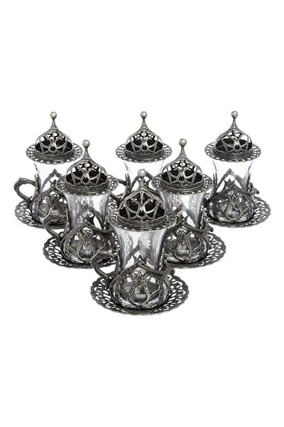 BAZAAR 4 طقم عرض شاي الأمير بزخارف عثمانية - بيوتر Crst790