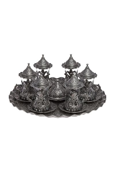 BAZAAR 4 طقم عرض شاي ميهريبان بزخارف عثمانية - بيوتر Crst702