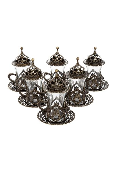 BAZAAR 4 طقم عرض شاي الأمير بزخارف عثمانية - أصفر عتيق Crst790