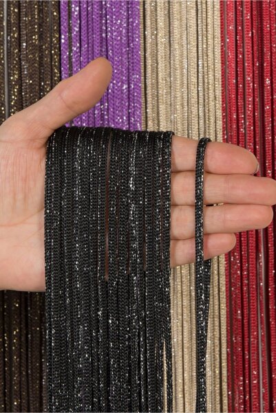 Saççax Exclusive Siyah-gümüş Renk Jumbo Simli Zincir Serisi Ip Perde