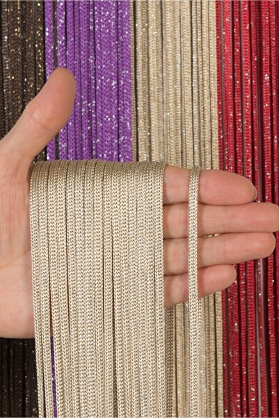 Saççax Exclusive Bej-gümüş Renk Jumbo Simli Zincir Serisi Ip Perde