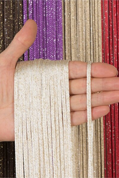 Saççax Exclusive Beyaz-altın Renk Jumbo Simli Zincir Serisi Ip Perde