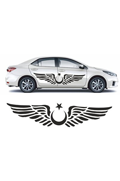 Sticker Fabrikası Ay Yıldız 2 Adet Kanatlı Türk Bayrağı Oto Kapı Cam Kaput St...