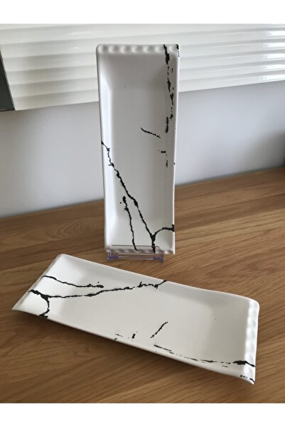 Keramika طبق كاياك 33 سم نمط رخام أبيض 2 قطعة