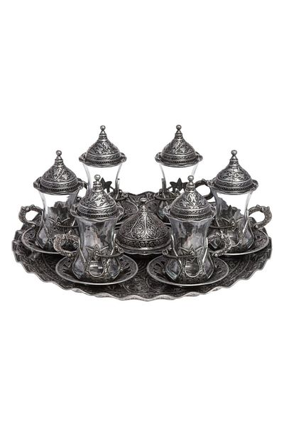 BAZAAR 4 طقم عرض شاي كوسيم بزخارف عثمانية - بيوتر Crst700