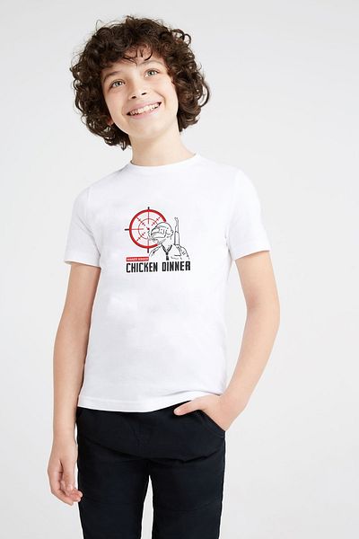 QIVI Tricou cu imprimeu unisex pentru copii, alb Winner, cu pui