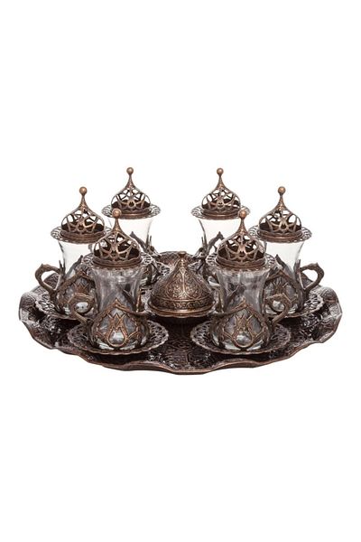 BAZAAR 4 طقم عرض شاي الأمير بزخارف عثمانية - نحاس عتيق Crst740