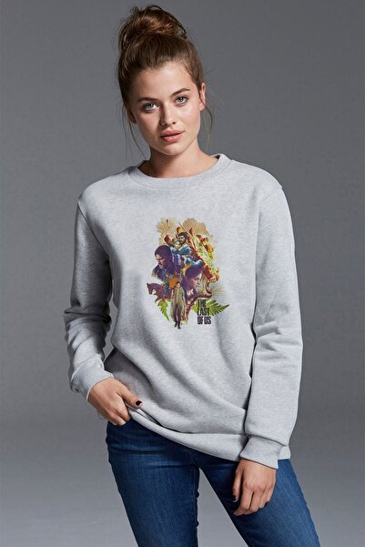 QIVI The Last Of Us Part2 Collage Printed Gray Women's Knitted Sweatshirt Lon...