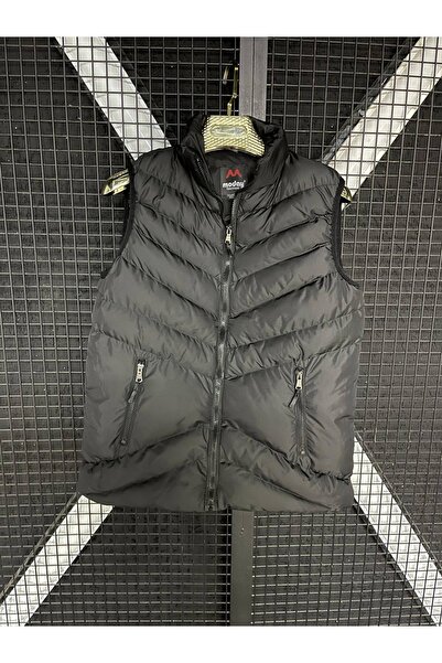 Moday Erkek Siyah Spor Dolum Şişme V Dikiş Fermuarlı Yelek