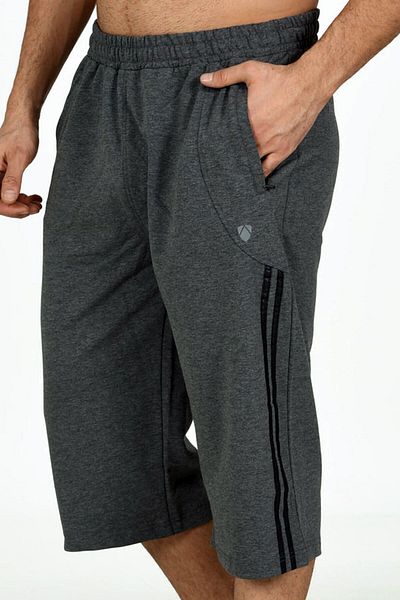 Marco Ferry Men's Anthracite Side Stripe Elastic Waist Pocket Two Thread Cotton Capri Edy0090