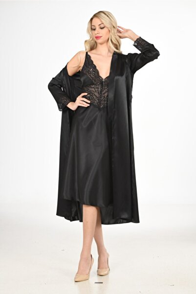 Marpessa Kadın Siyah Koleksiyonu Ipek Saten Özel Dantel Işlemeli Taş Detaylı ...