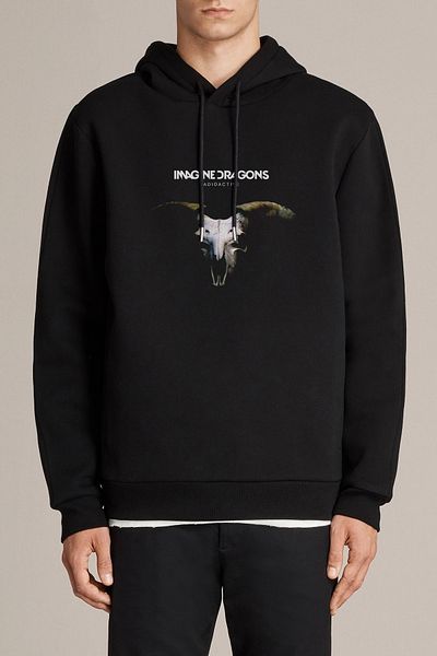 QIVI Imagine Dragons Radioactive Printed Black Men's Knitted Hooded Sweatshirt Long Sleeve