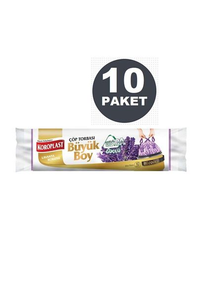 Koroplast Extra Strong Lavender Drawstring Large Size 10 Pieces Garbage Bags X 10 Pack (65*70 Cm)