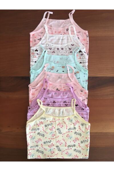 LEYNA BUTİK Girl's Printed Rope Strap Undershirt 6 Pack