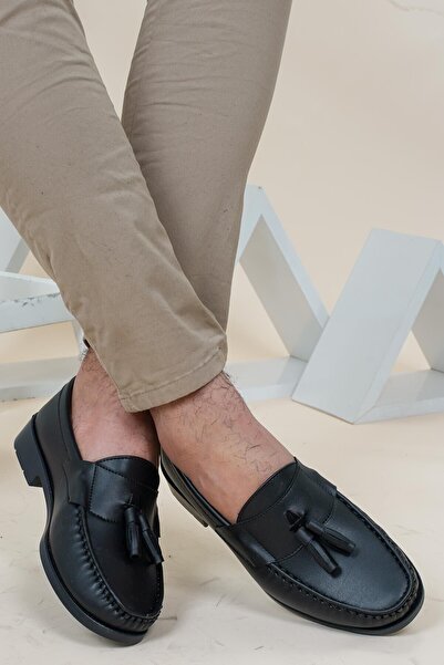 Genel Markalar Erkek Siyah Cilt Corcik Loafer Ayakkabı