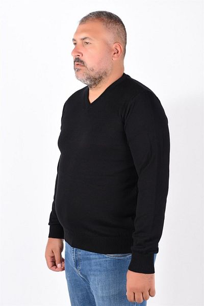 Trist Star Men's Black Large Size V-Neck 100% Cotton Sweater Trist-2102