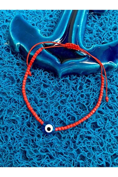Bukosh Red Miyuki Evil Eye Beaded Anklet