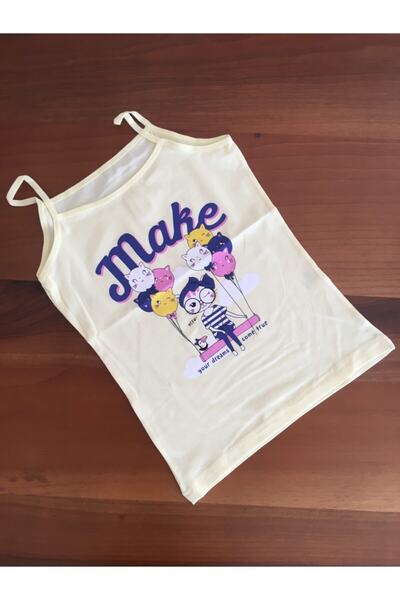 LEYNA BUTİK Girl's Printed Rope Strap Undershirt 6 Pack