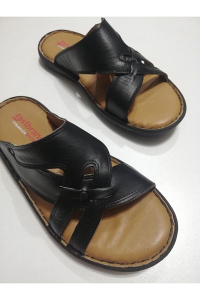 Fastbrandshoes Ανδρικές μαύρες παντόφλες από γνήσιο δέρμα