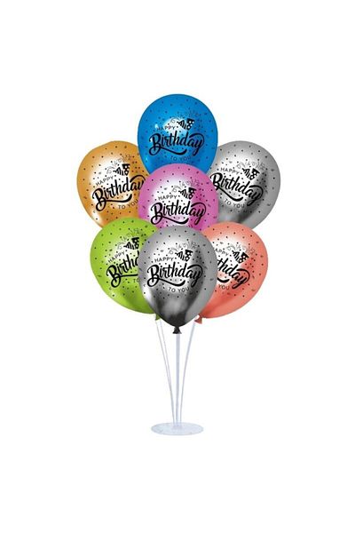 parti sürprizi Happy Birthday Printed Chrome Latex Balloon 6 Pieces