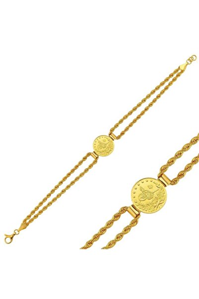 BİLEZİKHANE Kadın Sarı Çift Halat Zincirli Reşat Çeyrek Bileklik 22 Ayar