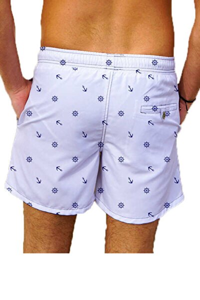 Miami Beach Мъжки бели водоотблъскващи бански шорти за басейн с дигитален печат